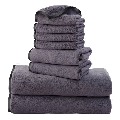 Cosy Family Microfiber 8-Piece Towel Set, 2 Bath Towels, 2 Hand Towels, and 4 Wash Cloths, Ultra Soft Highly Absorbent Towels for Bathroom, Gym, Hotel, Beach and Spa (Dark Grey)
