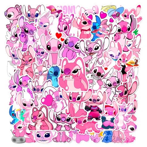 RUBANG Lilo Stitch Stickers for Kids Water Bottle, 50pcs Cute Cartoon Stitchs Waterproof Vinyl Decal for Teen Girl Adult Laptop Skateboard Phone Guitar Travel Case Bike (Pink Stitch)
