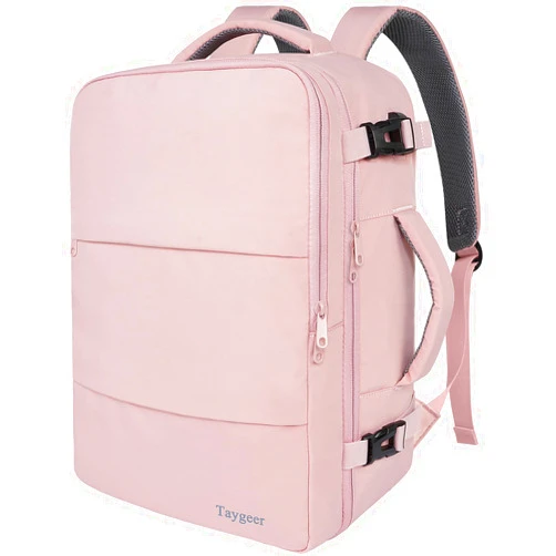Taygeer Travel Backpack for Women, Carry On Backpack with USB Charging Port & Shoe Pouch, TSA 15.6inch Laptop Backpack Flight Approved, Nurse Bag Casual Daypack for Weekender Business Hiking, Pink