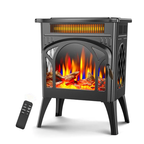 Electactic Electric Fireplace Stove, Fast Heating, 1500W X Infrared Fireplace Heater with 8H Timer, Remote Control, Freestanding Stove with Adjustable 3D Flame Overheat Protection, Indoor Fireplace