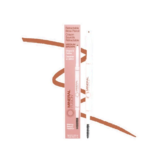 Mineral Fusion Retractable Brow Pencil, Shape & Define Eyebrow Pencil with Blending Spoolie Brush, Velvety Smooth & Natural Eye Makeup, Medium Brown, 0.003 oz