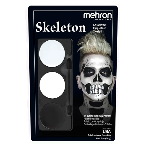 Mehron Makeup Tri-Color Character Makeup Palette | Halloween, Special Effects and Theater Cream Makeup FX Palette | Face Paint Makeup .7 oz (20 g) (Skeleton)