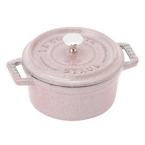 Staub 40508-872 Pico Cocotte Round Chiffon Rose, 3.9 inches (10 cm), Knob Brass Specifications, Both Hands, Cast Iron, Enameled Pot, Induction Compatible, La Cocotte Round