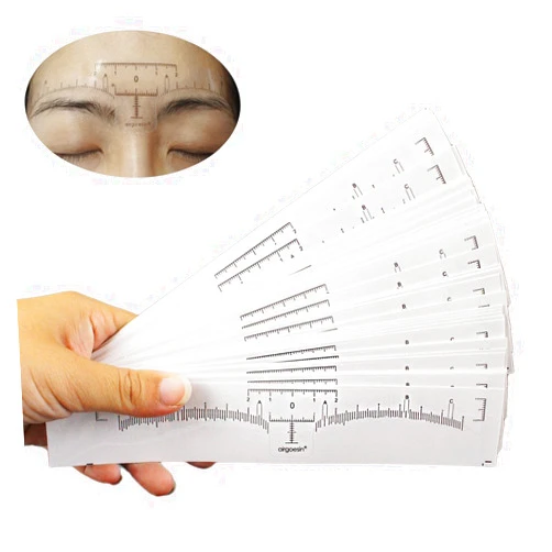 Airgoesin 50pcs Disposable Adhesive Eyebrow Microblading Ruler Guide Sticker Tape Tattoo Template Beauty Tool