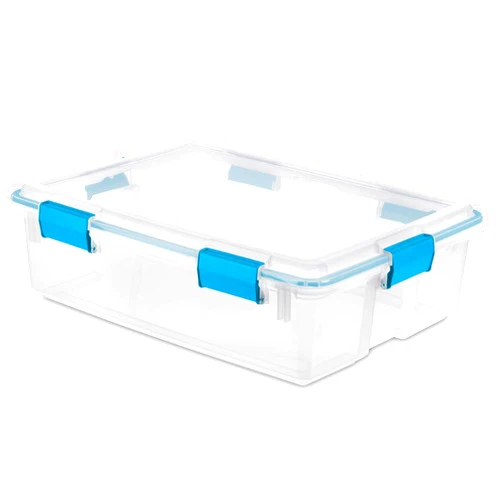 Sterilite 37 Qt Gasket Box, Stackable Storage Bin with Latching Lid and Tight Seal, Plastic Container to Organize Basement, Clear Base and Lid, 1-Pack