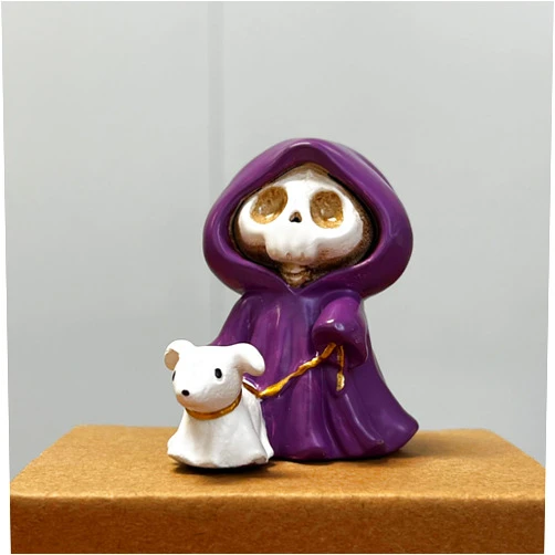 Daisylily Adorable Skull Grim Reaper Statue with Walking Dog Ghost Statue Figurine, Halloween Home Tabletop Decoration - Walking Dog