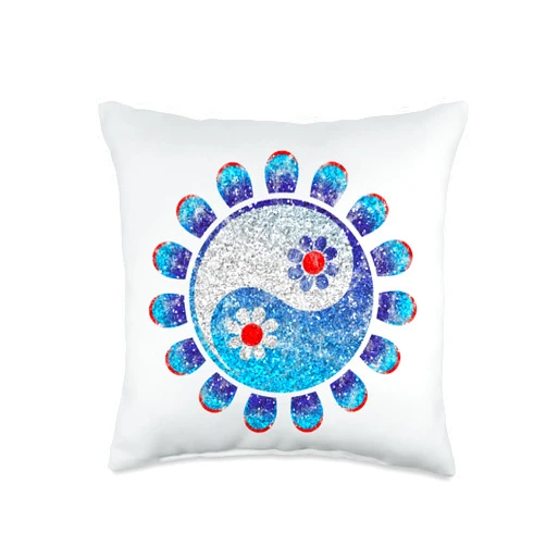 SPIRITUAL SIGNS & SYMBOLS Graphic Design by yuma Yin Yang Flower, Duality Polarity Spirituality Taoism Daoism Throw Pillow, 16x16, Multicolor