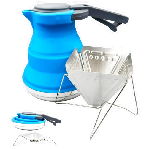 Generic Foldable Collapsible hot water kettle - pour over coffee dripper tea kettle for stove top portable camping kettle silicone travel stovetop camping tea pot camp water boiler camping pot 1.5L, 50.7oz