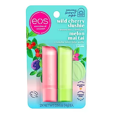 eos Sunset Sips Lip Balms- Melon Mai Tai & Wild Cherry Slushie, All-Day Moisture, Lip Care, 0.14 oz, 2-Pack