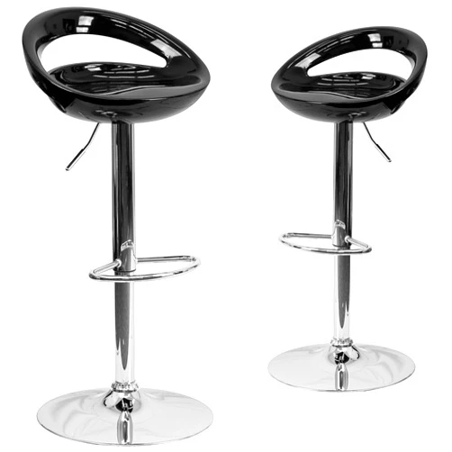 Flash Furniture Wilson 2 Pack Contemporary Black Plastic Adjustable Height Barstool with Rounded Cutout Back and Chrome Base
