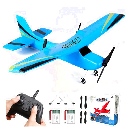 HAWK'S WORK 2 Channel RC Airplane, RC Plane Ready to Fly, 2.4GHz Remote Control Airplane, Easy to Fly RC Glider for Kids & Beginners (Blue)