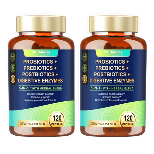 Totaria (2 Packs) 5-in-1 Probiotic Prebiotic & Postbiotic for Women Men, 60 Billion CFU 24 Strains w/Digestive Enzymes, Slippery Elm, Daily Complete Gut Health, Digestive & Immune Support
