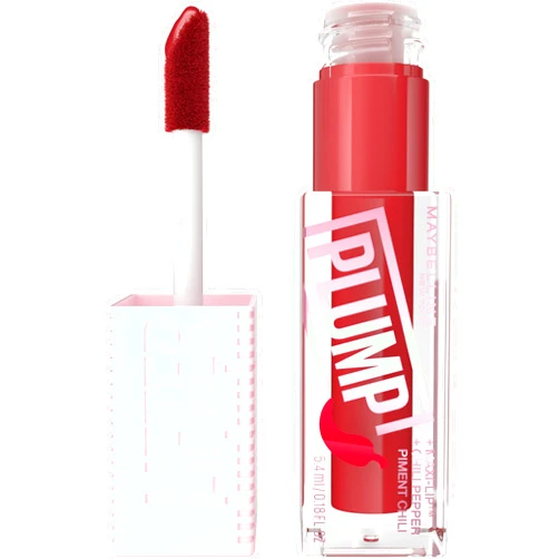 MAYBELLINE Lifter Gloss Lifter Plump, Plumping Lip Gloss with Chili Pepper and 5% Maxi-Lip, Hot Chili, Terracotta Red Cream, 1 Count