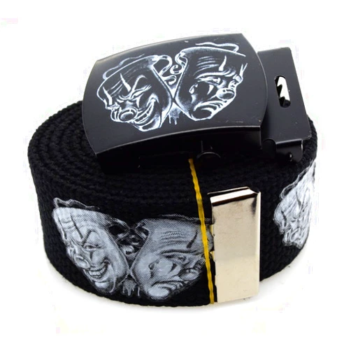 BodyJewelryOnline Cry & Smile 2 Face Canvas Military Black Web Belt & Buckle 60 inches