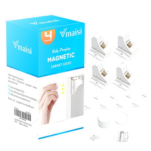 Vmaisi Child Safety Magnetic Cabinet Locks - vmaisi 4 Pack Adhesive Baby Proofing Cabinets & Drawers Latches