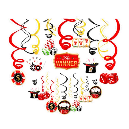 KRISTIN PARADISE 30Ct Casino Hanging Swirl Decorations, Las Vegas Party Supplies, Poker Night Birthday Theme Decor for Adult Men Women, Gambling Blackjack Bday Favors Idea