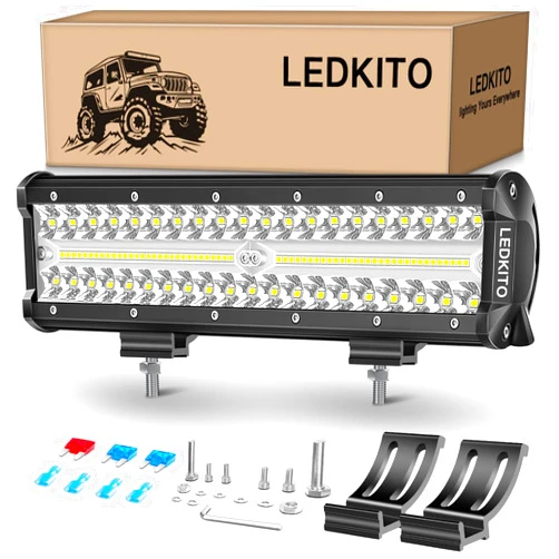 LEDKITO 12 Inch LED Light Bar Off Road Triple Row Flood Spot Combo Bar Light Driving Fog Lights Led Bar Work Light Pod for Je-ep UTV Truck ATV Golf Cart Motorcycle Tractor Boat