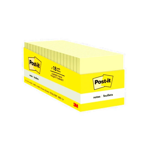 Post-it Notes 3x3 in, 18 Pads, America's’s #1 Favorite Sticky Notes, Canary Yellow, Clean Removal, Recyclable (654-18CP)