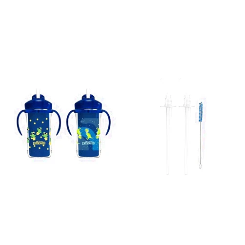 Dr. Brown's Milestones 2-Pack 10oz Insulated Sippy Cups with Straws and Handles, Blue - 12m+