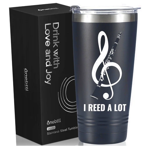 Onebttl Clarinet Gifts, Gifts for Clarinet Players, 20oz Stainless Steel Insulated Tumbler with Lid & Straw - I REED A LOT