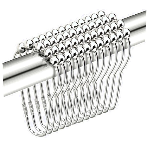 ZESLMG 24 PCS Nickel Shower Curtain Hooks Rings, Rustproof Shower Curtain Hooks for Bathroom, Stainless Steel Decorative Shower Hooks Rings for Curtain Rolling Shower Rod Hangers - Metal