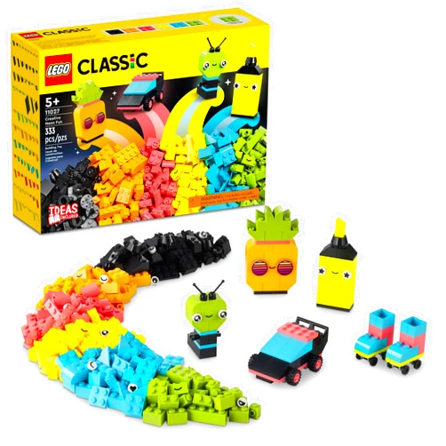LEGO Classic Creative Neon Colors Fun Brick Box Set 11027, Building Toy to Create a Car, Pineapple, Alien, Roller Skates, and More, Hands-on Learning for Kids, Boys, Girls 5 Plus Years Old