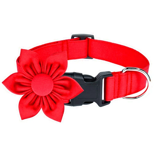 Malier Christmas Dog Collar with Flower, Red Dog Christmas Collar with Buckle Adjustable Cotton Collar for Small Medium Large Dogs Puppy (Red, Small)