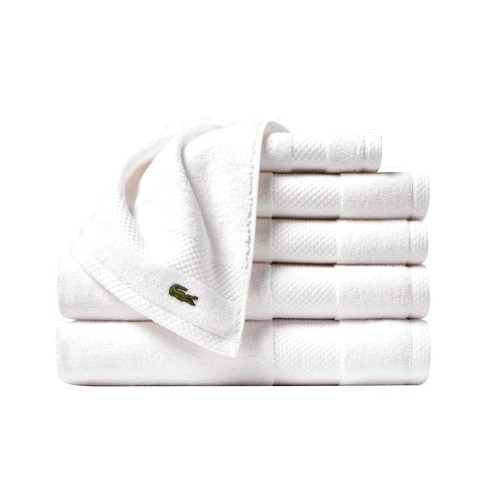 Lacoste Heritage Supima Cotton 6-Piece Towel Set, 2 Bath Towels, 2 Hand Towels, 2 Washcloths, White – Highly Absorbent & Quick Drying, Bathroom Essential, Machine Washable