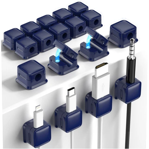 Costop 18 Pack Magnetic Cord Organizer, Easy Secure Adhesive Cable Management, Wire Holder Keeper Organizer Management, Hide/Organize Phone USB Charger Cable for Home,Office,Car,Desk,Nightstand-Dark Blue