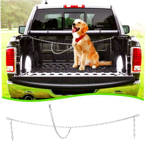 LUFFWELL Chain Dog Truck Bed Cross Tether, Chew Proof Truck Bed Dog Leash System, Heavy Duty Dog Vehicle Bed Restraints Tie Down Tether, Metal Pet Bed Harness Barrier Lead for Pickup, SUV, Cars & Trucks