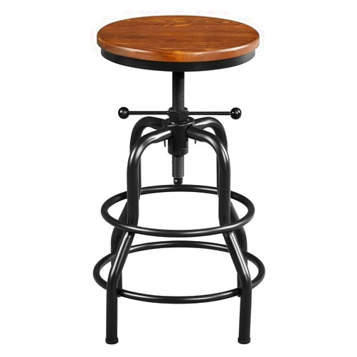 Yaheetech Industrial Bar Stool Vintage Counter Rustic Counter Height Metal Bar Stool Adjustable with Round Wood Seat Kitchen/Dining/Cafe Chair 20-27 Inch Tall, Brown, 1PCS