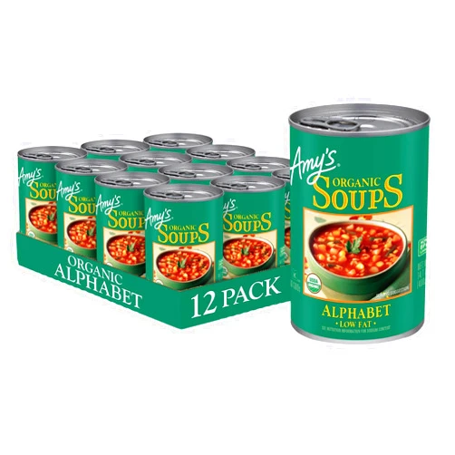 Amy's Amy’s Soup, Vegan Alphabet Soup, Low Fat, Made With Organic Potatoes, Carrots and Green Beans, Canned Soup, 14.1 Oz (12 Pack)
