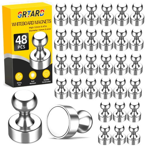 Grtard 48 Pack Magnetic Push Pins Fridge Magnets Whiteboard Magnets, Small Neodymium Magnets Push Pin Magnets for Whiteboard, Fridge, Map Magnets Refrigerator Magnets for Office, School, Locker