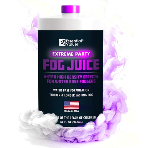 Essential Values Fog Machine Fluid - Extreme High Density (32oz / Quart) – MADE IN USA – Fog Juice that Produces Long-Lasting WHITE-OUT Fog for Water-Based Foggers, Perfect for 700+ Watt Fog Machines