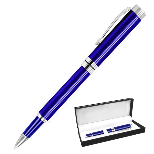 Generic Ballpoint Pen Black Ink for Men Woman Writing Pen Set with Box Gift for Graduation Birthday (Blue & Silver, 1PC)