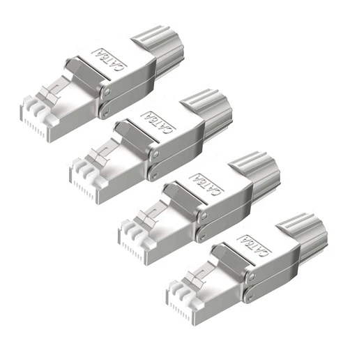 VCELINK RJ45 Cat6A Connectors Tool-Free Reusable Shielded Ethernet Termination Plugs for 23AWG SFTP UTP Cable, 10G Easy Internet Plug, Fast Field Installation 4 Pack