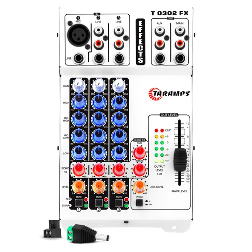 Taramp's Taramps T 0302 FX Audio Mixer 3 Input Channels 4 EQ Controls Echo Effects Gain Low Mid Low, Mid High and Level, DJ Mixer High Performance Sound System (Colorful)