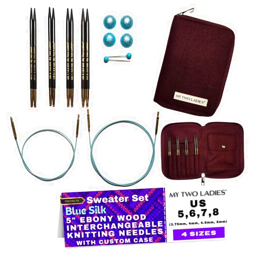 My Two Ladies | Blue Silk | Sweater Set | Knitting Needle Set | 5