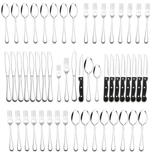 Wildone 24-Piece Flatware Set with Steak Knives, Stainless Steel Silverware Cutlery Set Service for 4, Tableware Eating Utensils Include Knives/Forks/Spoons, Mirror Polished, Dishwasher Safe