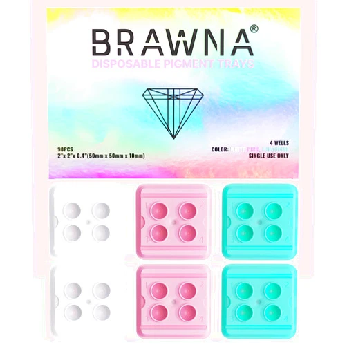 BRAWNA [ Deeper Wells ] 90 Pack Disposable Ink Trays for Miroblading & PMU pigments - PMU Supplies - White, Pink, Turquoise