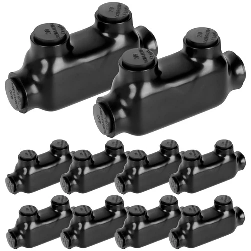 Highfound 10 Pcs Insulated Wire Connectors Black in-line Splice Connector 2 Port Multi Cable Connector Dual Sided Entry Cable Splicers Electrical Power Wire Terminal Connectors (2/0-6 Wire Range)