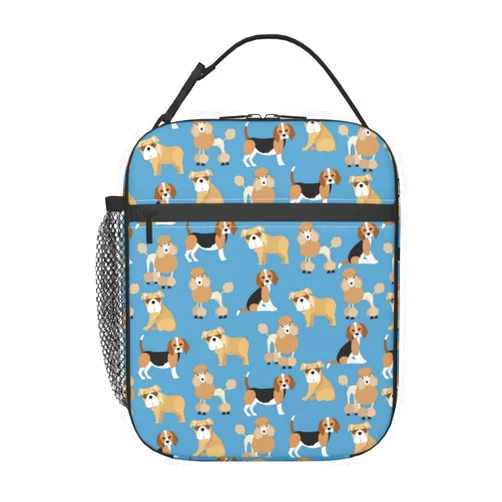 Oplp Cute Dog Pets Lunch Bag Poodle Bulldog and Beagle Lunch Box Insulated Meal Bag Food Container for School Work Picnic Travel
