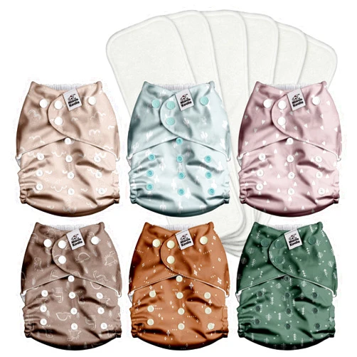 Mama Koala 3.0 Pocket Cloth Diapers for Babies with AWJ Lining, 6 Pack with 6 4-Layer Natural Cloth Diaper Inserts - Reusable and Washable Pocket Diapers(Simply Neutrals)