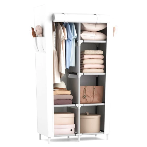 ROJASOP Portable Closet Wardrobe Closet for Hanging Clothes with 6 Storage Shelves, 1 Hanging Rod and 4 Pockets, Clothes Organizer and Storage Wardrobe Free Standing Closet for Bedroom, White