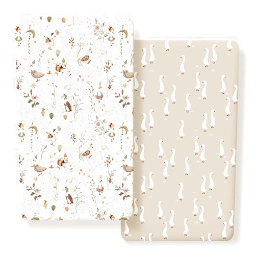 GRSSDER Ultra Soft Jersey Knit Fitted Crib Sheets Set 2 Pack, Stretchy Crib Mattress Sheets with Deep Pocket, Universal Fit All Standard Crib Pads Safe and Snug, Crib Fitted Sheet for Baby, Happy Duck