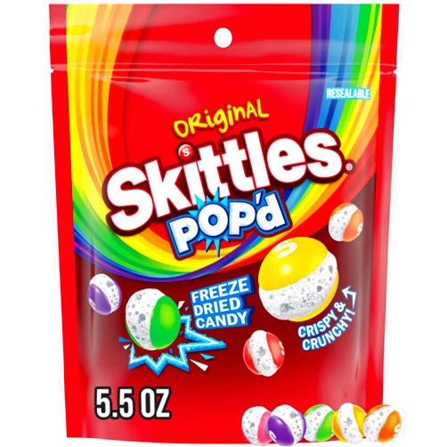SKITTLES POP'd Originals Freeze Dried Candy, 5.5 Oz Resealable Candy Bag