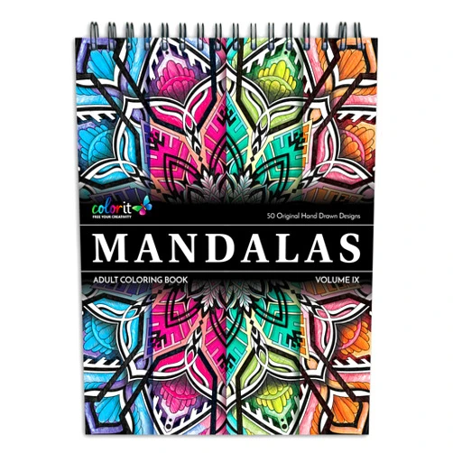 ColorIt Mandalas Volume IX Spiral Bound Adult Coloring Book with 50 Mandala Patterns for Relaxation and Stress Relief - Includes Perforated Pages, Thick Paper, Hardback Covers, and Blotter Page