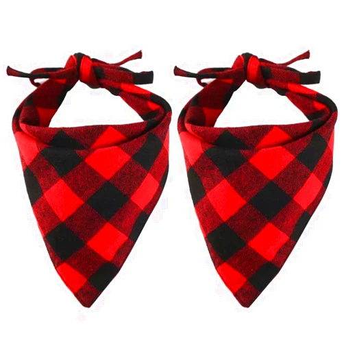 Deedose Dog Bandana 2 Pack Red and Black Plaid Pet Kerchief Triangle Bibs Scarf for Large Medium Small Dogs Puppy Thanksgiving Birthday Party Daily Use