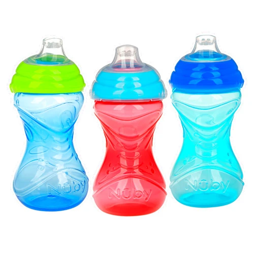 Nuby Clik-It Soft Spout No-Spill Easy Grip Sippy Cup for Boys - (3-Pack) 10 Oz - 6+ Months