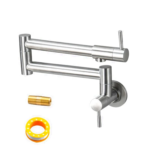 HAMOLER Pot Filler Folding Kitchen Faucet Double Joint Swing Arm Sink Faucet Wall Mount Pot Filler Folding Faucet Single Hole Pot Fillers for Stove, Brushed Nickel